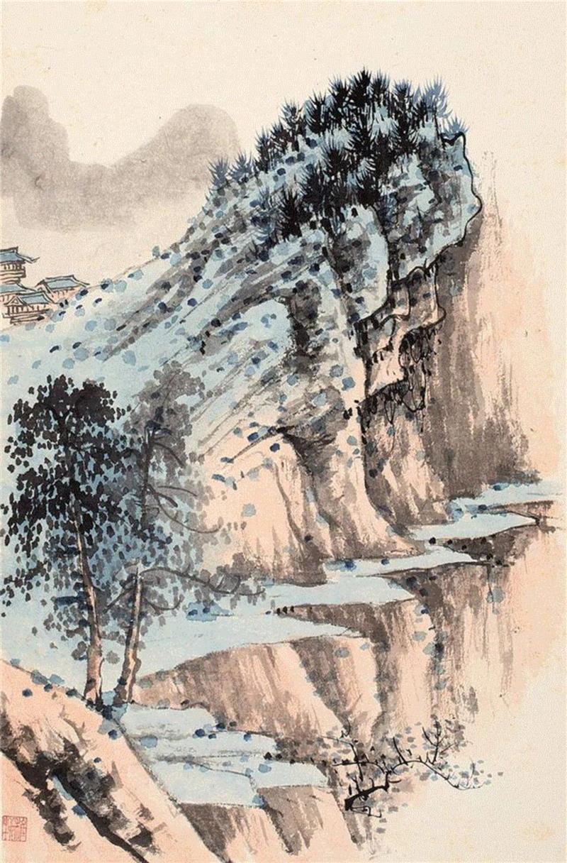 山水花卉册（局部）,【嘉德秋拍】精工墨法 诗境繁花 | 谢稚柳山水及花卉册,谢稚柳,花卉,嘉德秋拍,精工,墨法,繁花,稚柳,谢稚,敦煌,册页