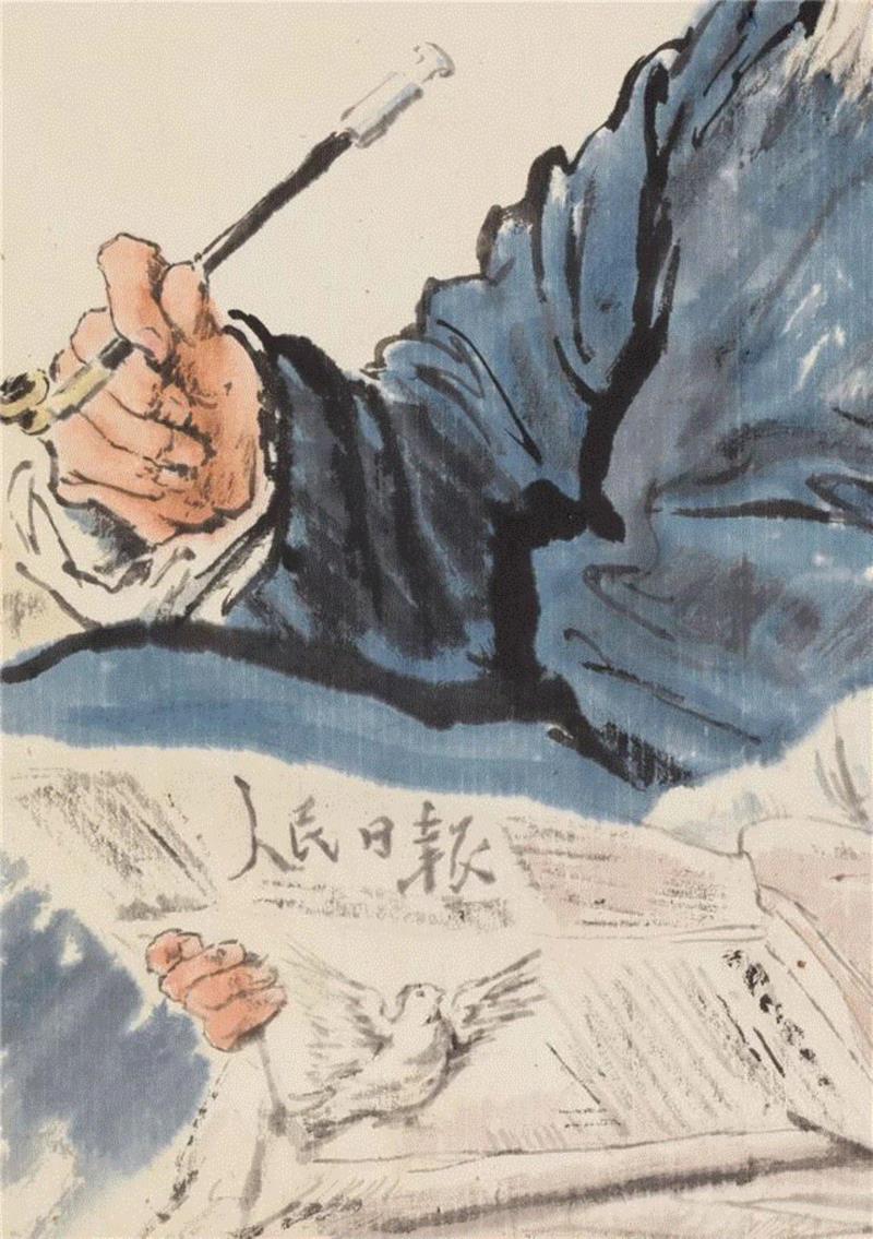 给爷爷读报 （局部）,【嘉德秋拍】和平赞歌 | 蒋兆和《给爷爷读报》,和平,读报,蒋兆和,爷爷,嘉德秋拍,父亲,表姐,母亲,美术,红领巾