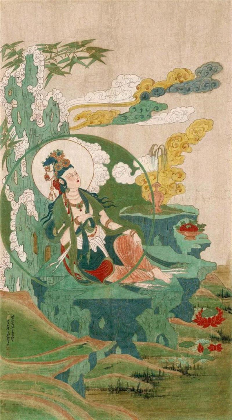 【嘉德秋拍】精丽绝伦 无上庄严：张大千敦煌时期精笔描金《水月观音》,敦煌,张大千,观音,嘉德秋拍,大千,壁画,榆林窟,默斋,敦煌壁画,金粉
