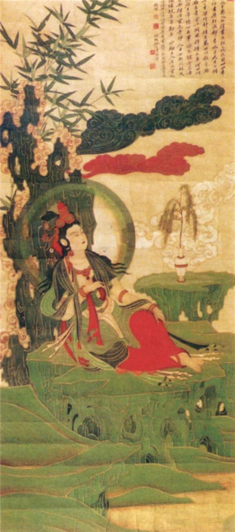 “宝光寺本”水月观音,【嘉德秋拍】精丽绝伦 无上庄严：张大千敦煌时期精笔描金《水月观音》,敦煌,张大千,观音,嘉德秋拍,大千,壁画,榆林窟,默斋,敦煌壁画,金粉