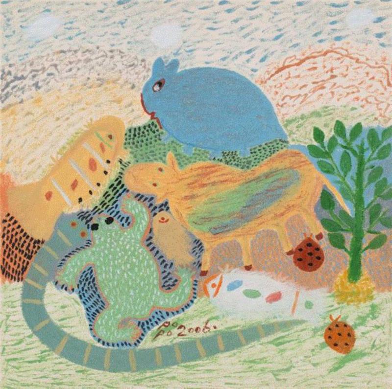 春天的聚会，2006年，卡纸油画，33×33 cm,素人艺术 | AAP参展艺术家介绍：罗秀芳，撇撇，邵炳凤，沈莹璐，石旦真彭措,罗秀芳,素人艺术,AAP,邵炳凤,沈莹,收藏,绘画,纸上水彩,Project,AlmostArtProject