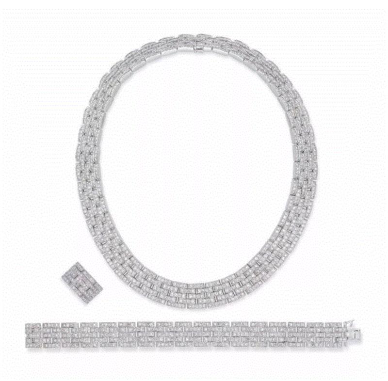 拍品編號 1895鑽石項鍊、手鍊及戒指套裝Cartier設計估價：港元 300,000 - 500,