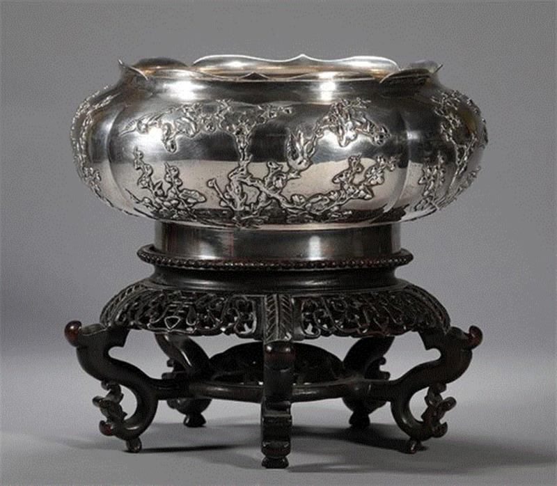 清 “厚祥”款喜上眉梢银炉,北京中拍国际2017秋拍精品赏析——中国银器专题,中拍国际,秋拍精品,银器,烧蓝,龙纹,工艺,款识,茶叶罐,凉亭,silver