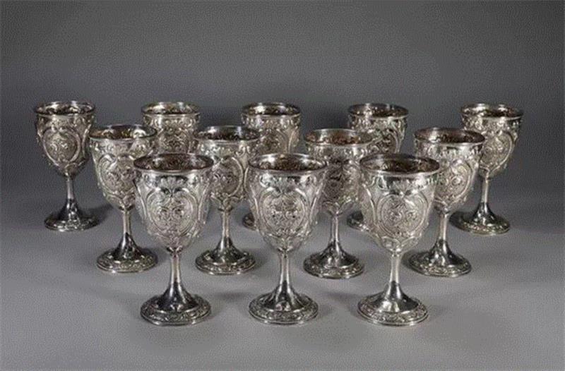 清 银质花卉纹酒杯(一套12件),北京中拍国际2017秋拍精品赏析——中国银器专题,中拍国际,秋拍精品,银器,烧蓝,龙纹,工艺,款识,茶叶罐,凉亭,silver