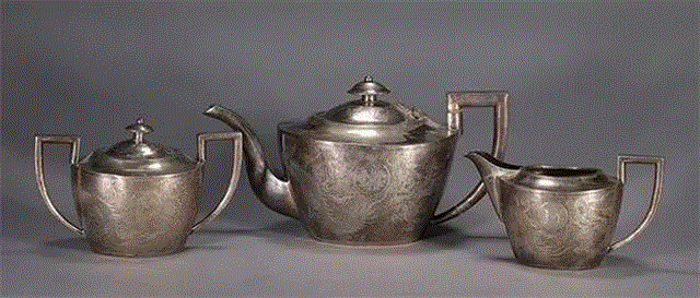 清 银质龙纹茶具三件套,北京中拍国际2017秋拍精品赏析——中国银器专题,中拍国际,秋拍精品,银器,烧蓝,龙纹,工艺,款识,茶叶罐,凉亭,silver