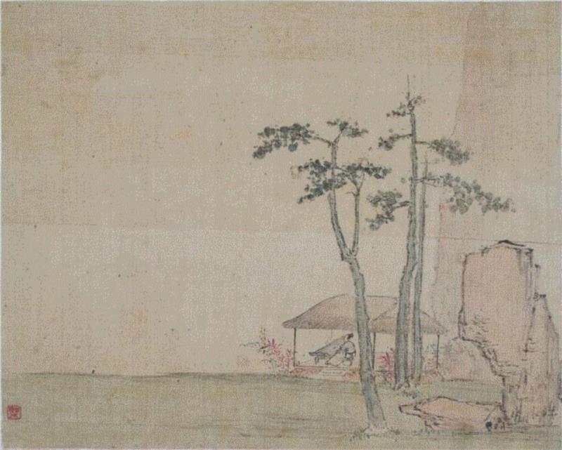 本册第六开 秋林落照,【嘉德秋拍】奕奕有雅致 诗人之书也 | 王概《山水册》并清初诸家题咏,嘉德秋拍,雅致,诗人,山水册,王士,康熙,朱彝尊,书法,鸿儒,王概