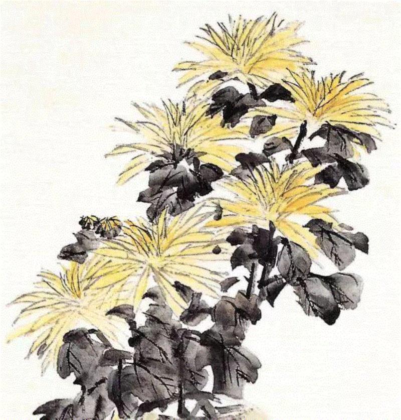 重阳共赏画中菊丨虚谷《瓶菊图》,虚谷,菊花,花瓶,最美中国画,茶壶,笔法,故人,青山,开轩,把酒话桑麻