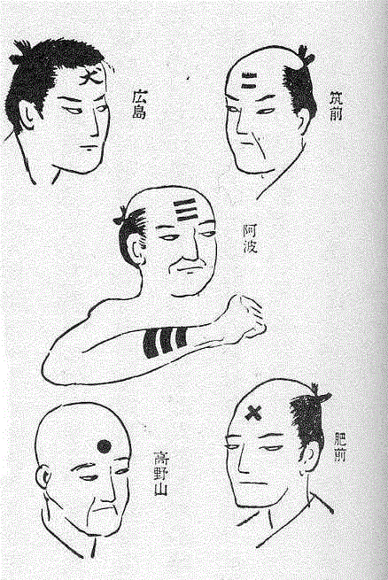 △日本江户时代，不同地区的罪犯纹有的惩戒性刺青。,@RT U | 要我说，真的找不到比浮世绘更适合纹身的艺术了,纹身,浮世绘,@RT,日本,国芳,江户,叶锦添,美术馆,江户时代,水浒传
