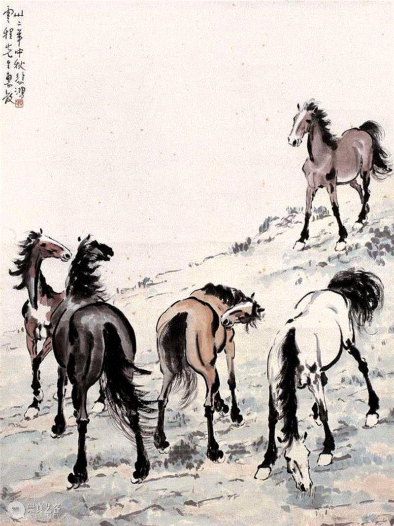 ▲&nbsp;徐悲鸿《五马图》,他是中国国宝级画师，流过浪，寻过死，却凭一匹马征服世界，还画画骂过蒋介石,画画,蒋介石,国宝级,画师,徐悲鸿,傲骨,巴黎,徐寿康,傲气,父亲