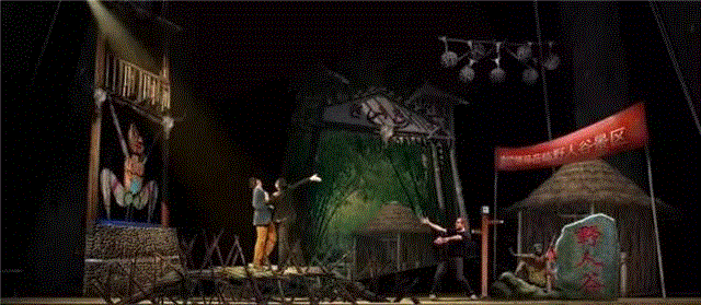 ▲ 「朱总视察野人谷」&nbsp;舞美效果图,水逆吉祥物——秋裤和擀面杖 【←这是一部音乐剧】,音乐剧,擀面杖,吉祥物,音乐,演员,原创,野人,爱情,中文版,导演