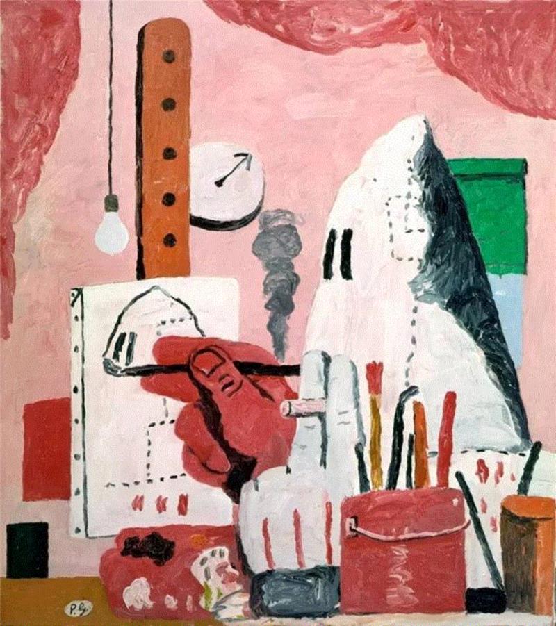 ▲ 菲利普·加斯顿，《工作室》（The Studio）, 1969，油彩 画布，121.9