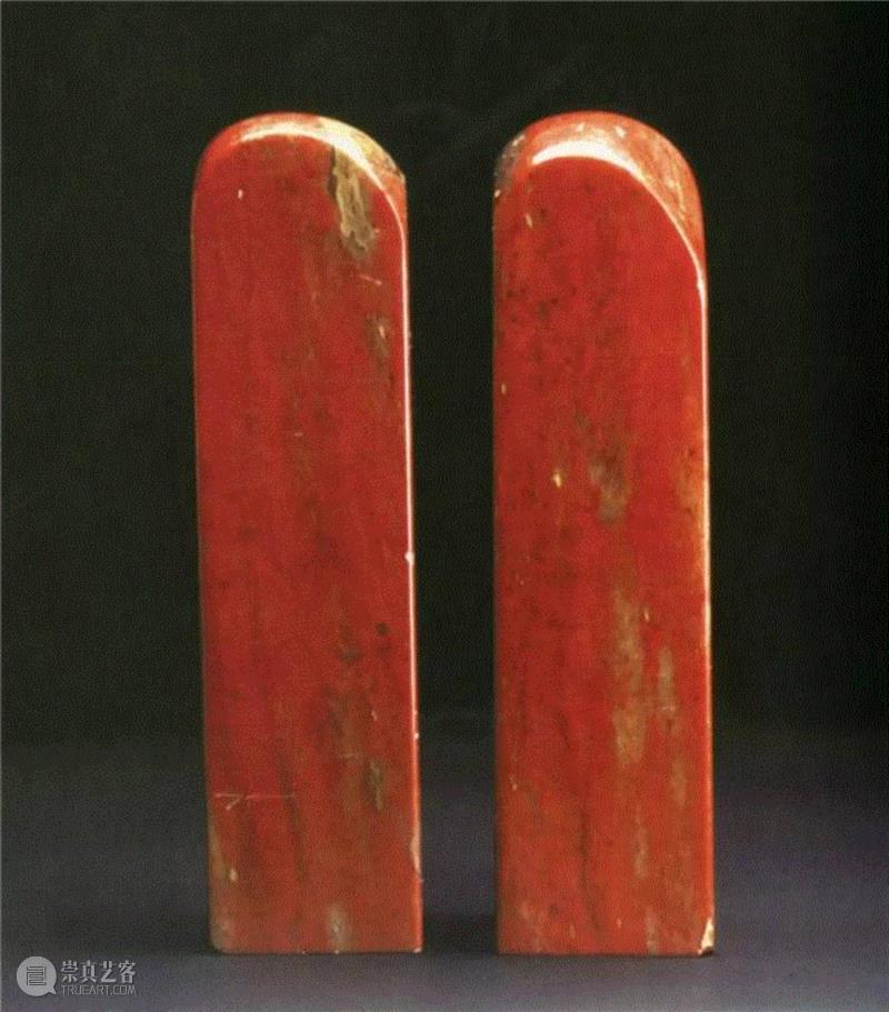 昌化鸡血石（对章），近代，上海博物馆藏,【双语印章史】石质印材的品类与赏鉴（三）,石质,印章,品类,巴林,昌化,化石,jelly,Changhua,鸡血石,seal