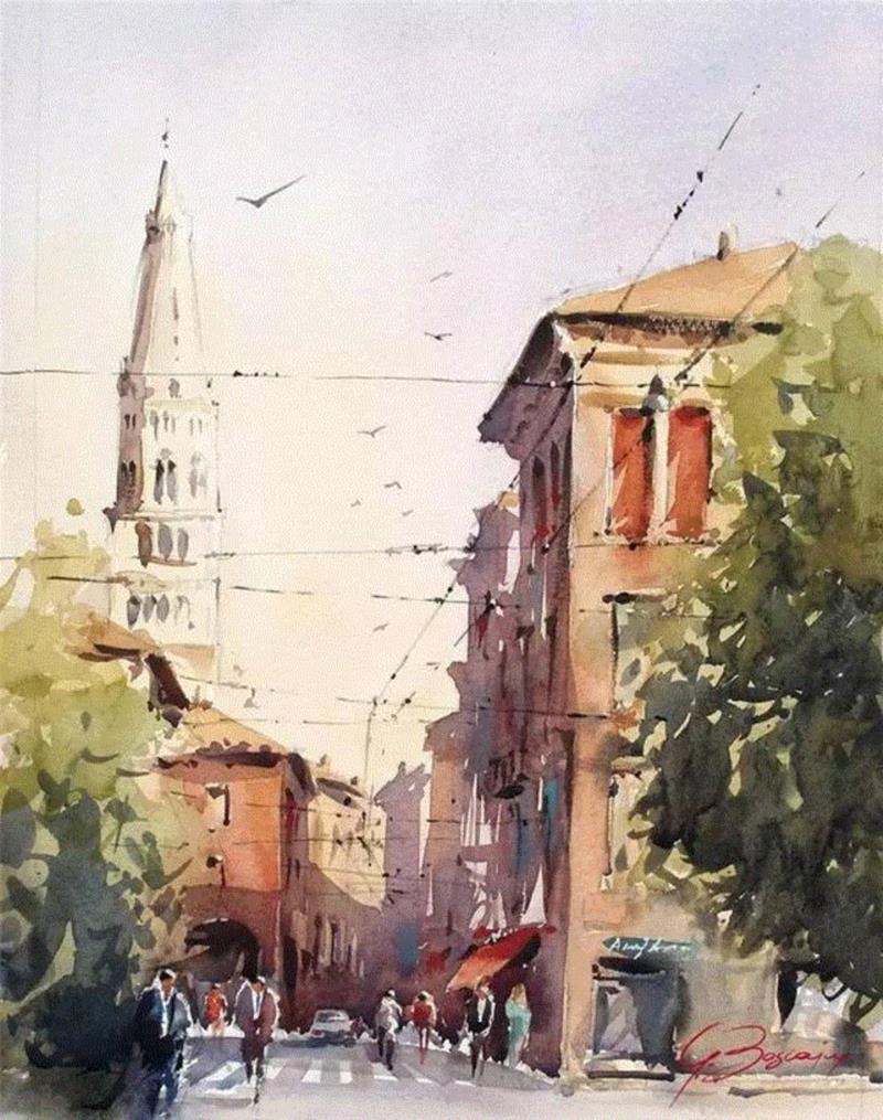 水彩画、意境美 | 意大利画家Giuliano Boscaini作品,意大利画家,Giuliano,Boscaini,水彩画,意境美,琅沐创意年代,意大利,图尔特,城市风景,肖像画