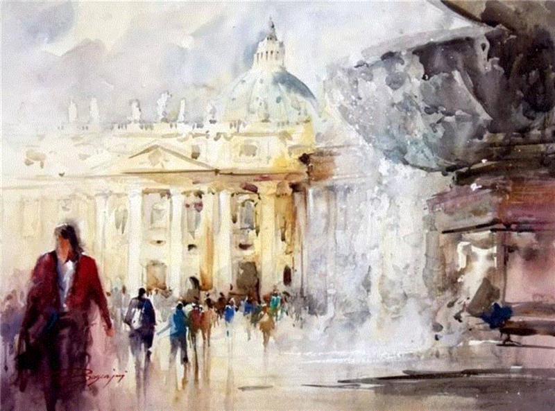 水彩画、意境美 | 意大利画家Giuliano Boscaini作品,意大利画家,Giuliano,Boscaini,水彩画,意境美,琅沐创意年代,意大利,图尔特,城市风景,肖像画