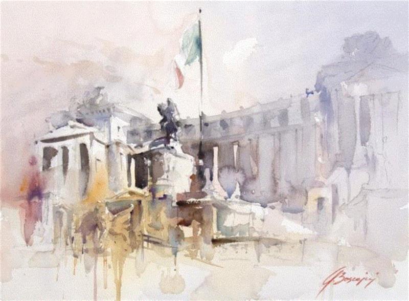 水彩画、意境美 | 意大利画家Giuliano Boscaini作品,意大利画家,Giuliano,Boscaini,水彩画,意境美,琅沐创意年代,意大利,图尔特,城市风景,肖像画