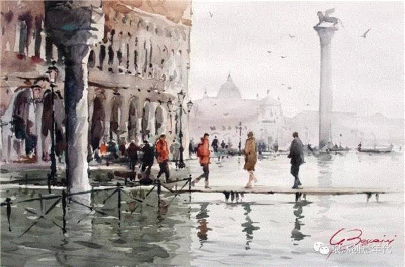 水彩画、意境美 | 意大利画家Giuliano Boscaini作品,意大利画家,Giuliano,Boscaini,水彩画,意境美,琅沐创意年代,意大利,图尔特,城市风景,肖像画
