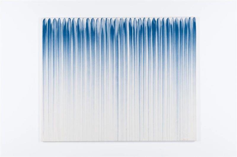 李禹焕，《从线开始》，1975，布面胶和矿物颜料，130 × 163 cm。图片来源于私人收藏。,PSA年度特展——挑战的灵魂: 伊夫·克莱因、李禹焕、丁乙,李禹焕,丁乙,PSA,伊夫·克莱因,伊夫,克莱因,上海当代艺术博物馆,克莱,文献库,前卫