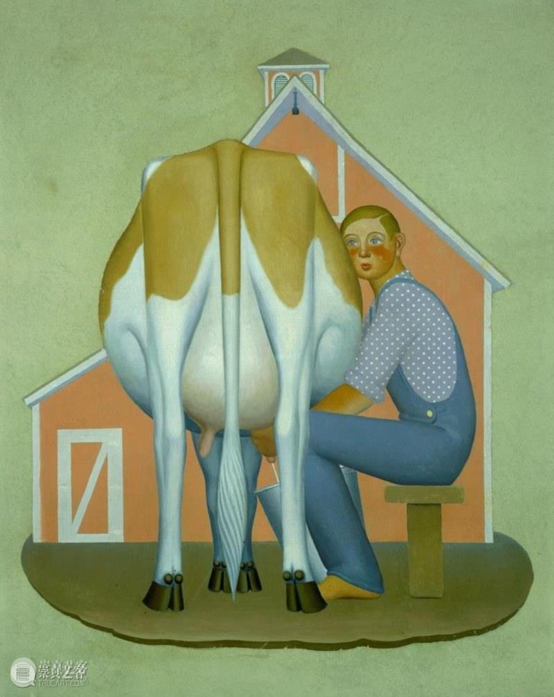 格兰特·伍德，Boy Milking Cow， 1932,‘美版闰土’何以成为美国文化象征,现实主义,绘画,格兰特·伍德,地方主义,美国乡村画家,GrantWood