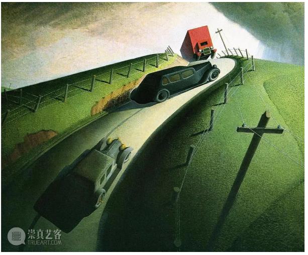 格兰特·伍德，《山脊公路上的死亡》，1935,‘美版闰土’何以成为美国文化象征,现实主义,绘画,格兰特·伍德,地方主义,美国乡村画家,GrantWood
