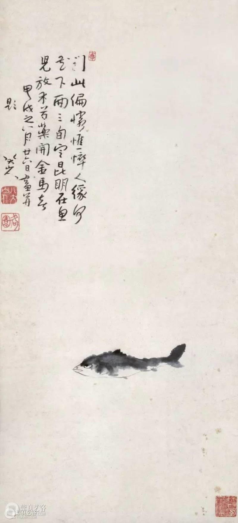 清 八大山人 《游鱼图》 立轴 水墨纸本，2011年秋拍成交价1610万元,明皇世孙避难为僧，画出世上最贵鱼和鸟,朱耷,八大山人,笔墨,石涛,吴昌硕,书画,遗民,南昌