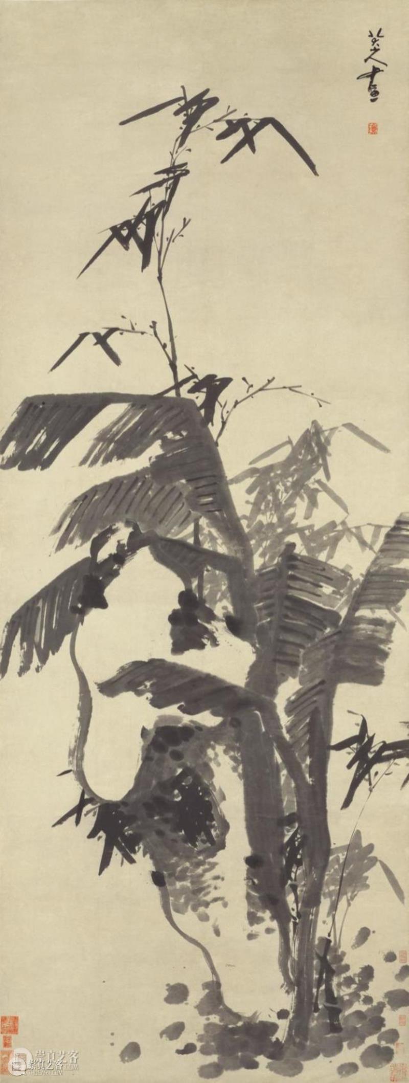 清 八大山人《芭蕉竹石图》故宫博物院藏,明皇世孙避难为僧，画出世上最贵鱼和鸟,朱耷,八大山人,笔墨,石涛,吴昌硕,书画,遗民,南昌