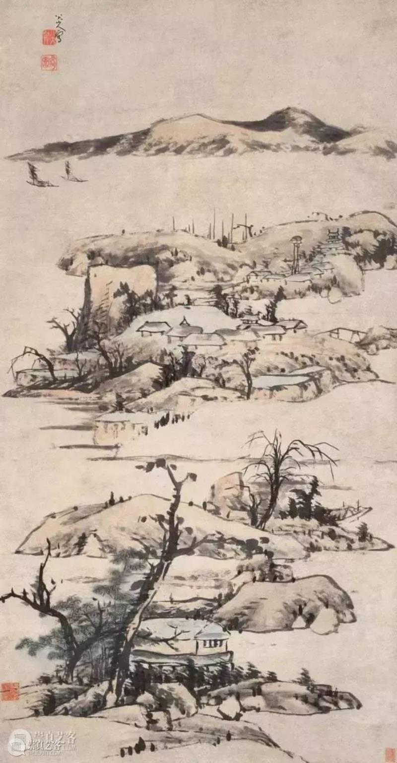清 八大山人 仿倪山水 立轴 纸本 ,明皇世孙避难为僧，画出世上最贵鱼和鸟,朱耷,八大山人,笔墨,石涛,吴昌硕,书画,遗民,南昌