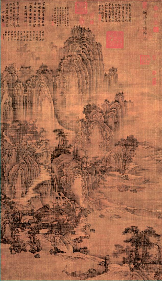 匡庐图 | 荆浩 ,艺术 ▎放大十倍看《潇湘图》,潇湘图,董源,北宋,关仝,渔舟,北派,山林,南派,沈括,绢本