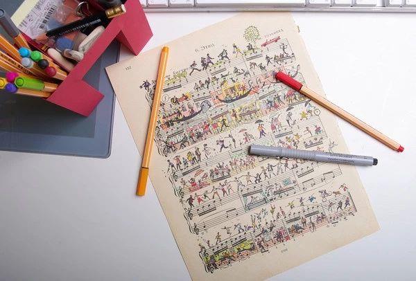 绘画丨五线谱上的欢乐故事,五线谱,绘画,乐章,卫荣,音符,Erlich,版式,上方,右上,Lena