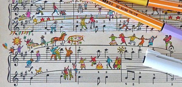 绘画丨五线谱上的欢乐故事,五线谱,绘画,乐章,卫荣,音符,Erlich,版式,上方,右上,Lena