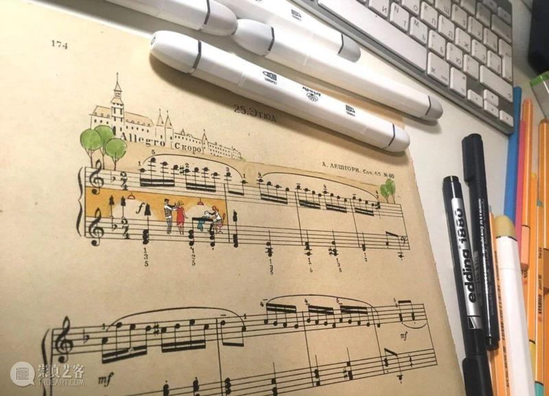 绘画丨五线谱上的欢乐故事,五线谱,绘画,乐章,卫荣,音符,Erlich,版式,上方,右上,Lena