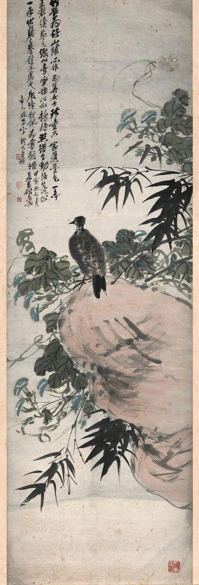 吴昌硕、任伯年、王一亭《花鸟图轴》,【海派展】“海派”是什么?,海派展,海派,吴昌硕,王一亭,任伯年,书画,倪田,绘画,花鸟,吴昌硕纪念馆