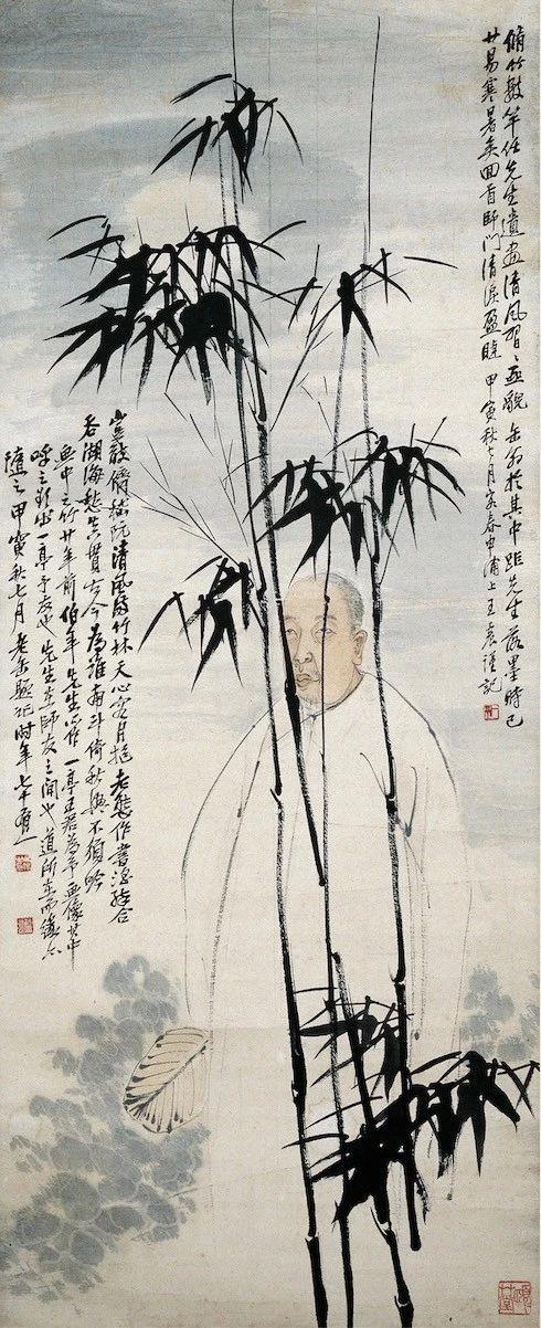 吴昌硕、任伯年、王一亭《吴昌硕小像》,【海派展】“海派”是什么?,海派展,海派,吴昌硕,王一亭,任伯年,书画,倪田,绘画,花鸟,吴昌硕纪念馆