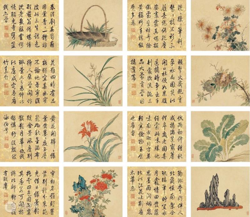 圣佳讲堂丨宝珠重耀炫烨光—乾隆对题王榖祥绘十八开《花鸟册页》赏析,乾隆,王榖祥,圣佳,讲堂,宝珠,耀炫烨光,花鸟册页,册页,花鸟,王氏