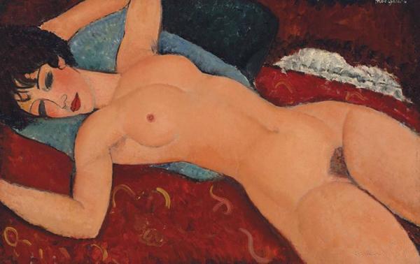Nu couché, 1917-18，现存于私人收藏,一只眼睛看世界的天才艺术家,天才,莫迪里阿尼,意大利,巴黎,珍妮,阿赫玛托娃,裸女,莫迪,莫迪格利阿尼,毕加索