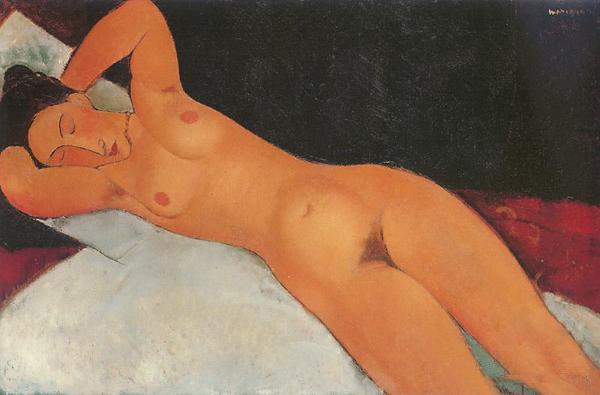Nude With Necklace, 1917, 现藏于纽约古根海姆博物馆,一只眼睛看世界的天才艺术家,天才,莫迪里阿尼,意大利,巴黎,珍妮,阿赫玛托娃,裸女,莫迪,莫迪格利阿尼,毕加索