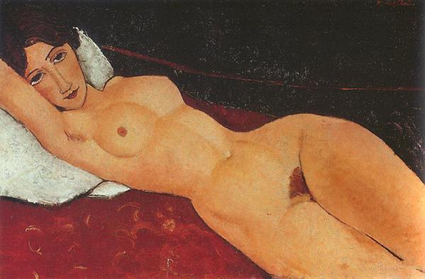 Reclining Nude, 1917，现藏于德国斯图加特州立绘画馆,一只眼睛看世界的天才艺术家,天才,莫迪里阿尼,意大利,巴黎,珍妮,阿赫玛托娃,裸女,莫迪,莫迪格利阿尼,毕加索