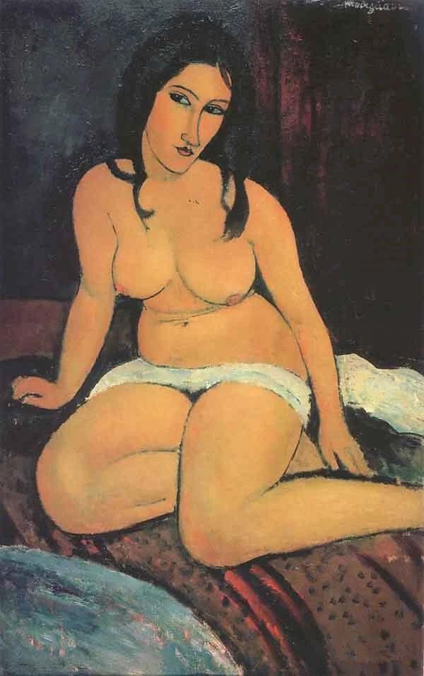Seated Nude, 1917，现藏于比利时安特卫普皇家博物馆,一只眼睛看世界的天才艺术家,天才,莫迪里阿尼,意大利,巴黎,珍妮,阿赫玛托娃,裸女,莫迪,莫迪格利阿尼,毕加索