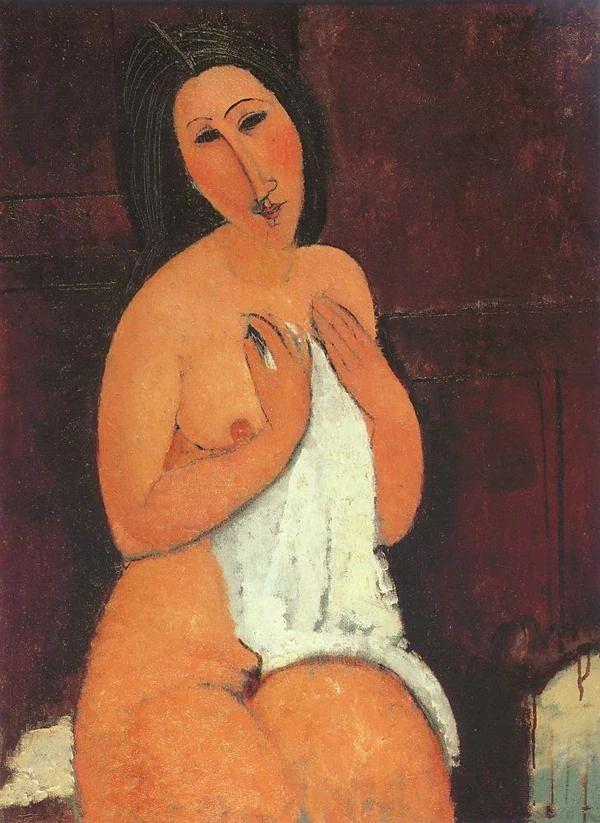 Seated Nude, 1917，现藏于法国维勒讷沃现代艺术博物馆,一只眼睛看世界的天才艺术家,天才,莫迪里阿尼,意大利,巴黎,珍妮,阿赫玛托娃,裸女,莫迪,莫迪格利阿尼,毕加索