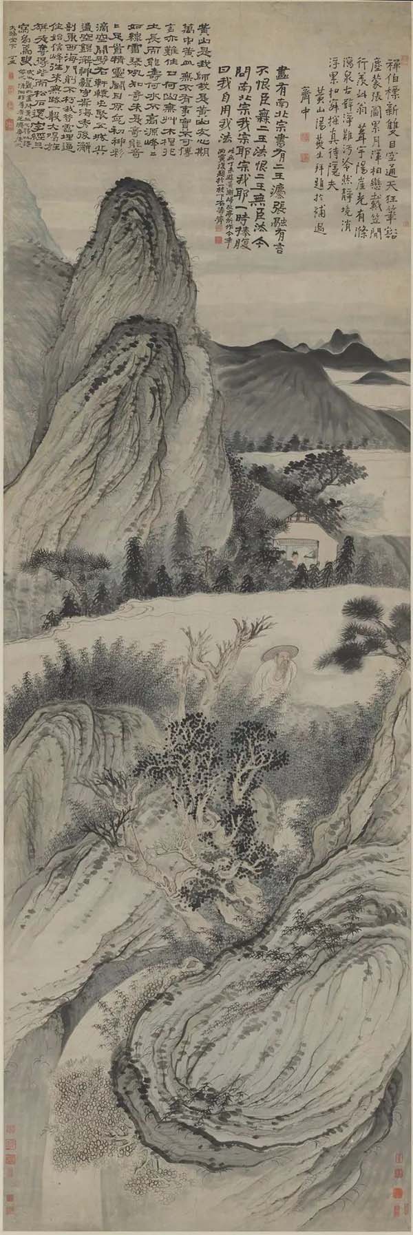 石涛，《黄山图》， 清 纸本设色 1667年， 350.1×116cm，刘海粟美术馆藏.jpeg