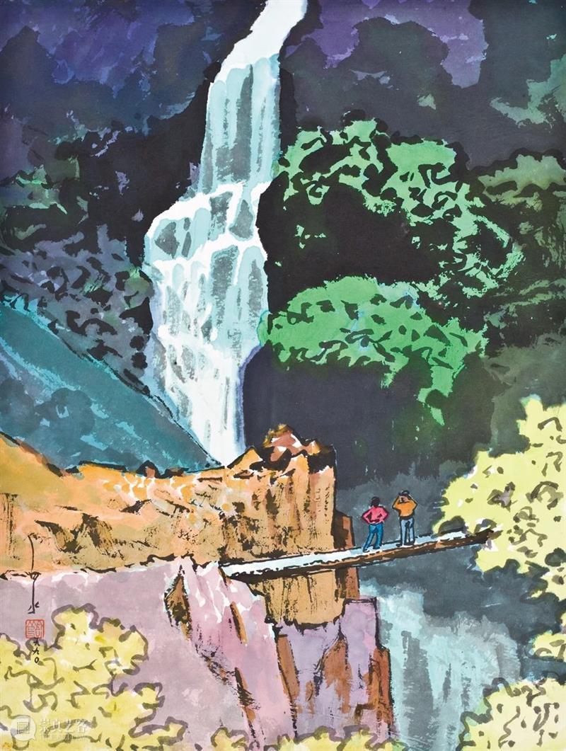 彩虹瀑布   rainbow waterfall        彩墨棉纸  color ink on