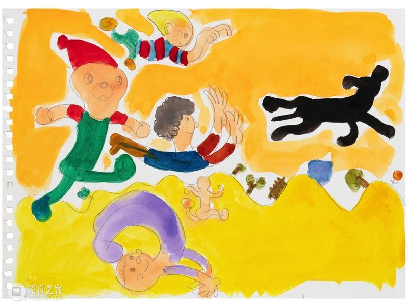 今天展出宋拓的第四件作品。 宋拓 作品 跑侬 Running Kids 水彩 纸上 水彩画 系列 大学 崇真艺客