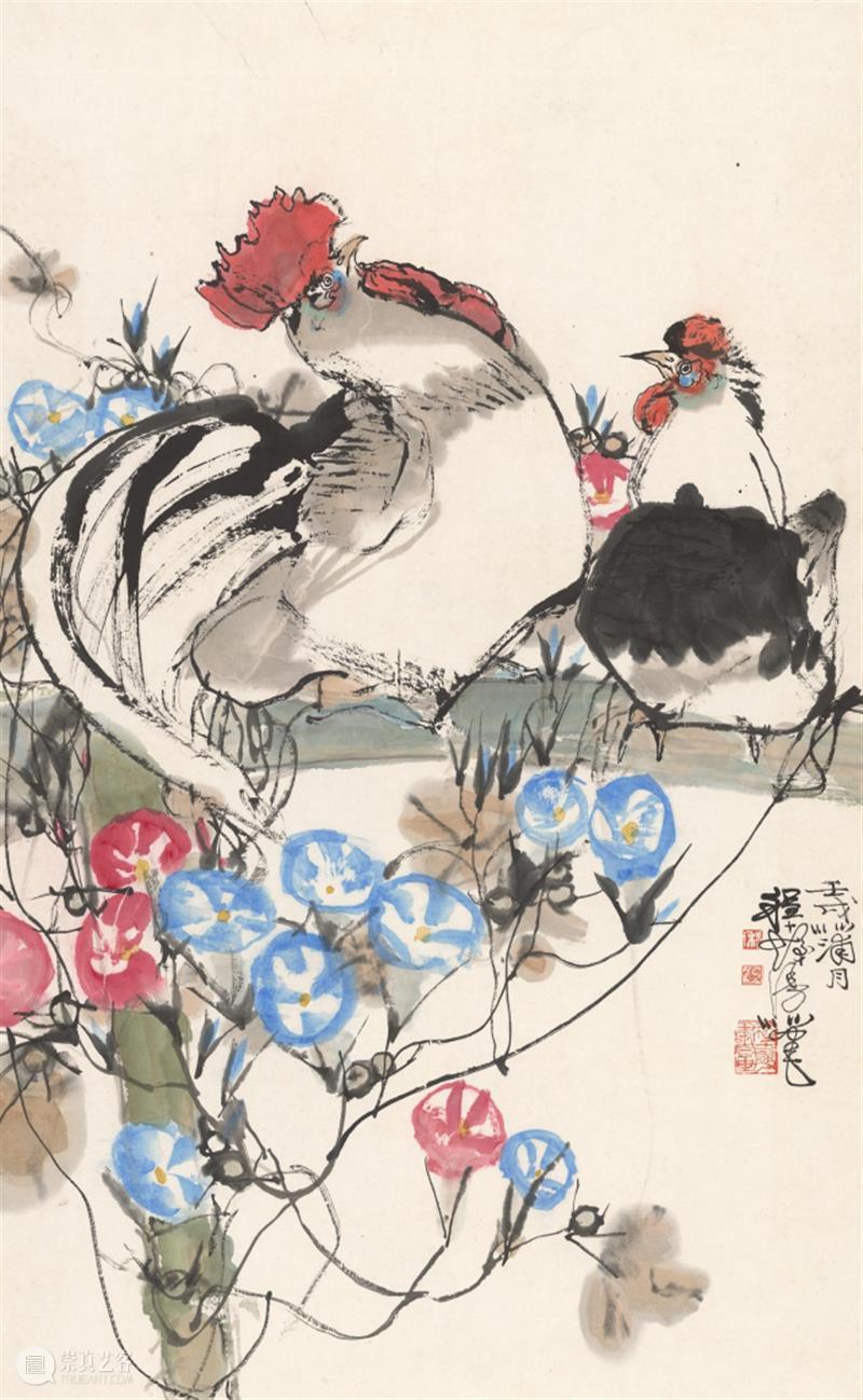 【中华艺术宫 | 轻悦读】程十发《牵牛花 · 鸡》：生气盎然 程十发 牵牛花 中华艺术宫 中国 画家 枯润 笔法 外形 笔触 需要 崇真艺客