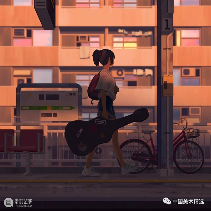 车站上的音乐少女  中国美术精选 少女 车站 音乐 插画 瞬间 张扬 一个故事 作品 往期 肖像 崇真艺客