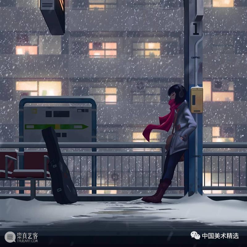 车站上的音乐少女  中国美术精选 少女 车站 音乐 插画 瞬间 张扬 一个故事 作品 往期 肖像 崇真艺客