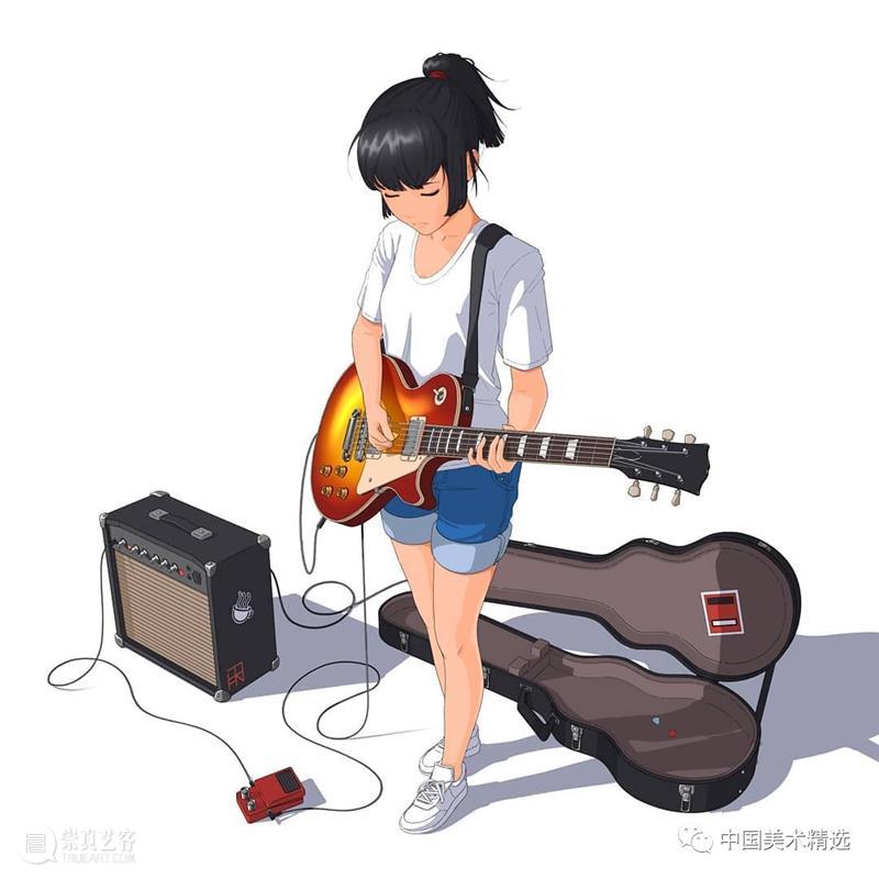 车站上的音乐少女  中国美术精选 少女 车站 音乐 插画 瞬间 张扬 一个故事 作品 往期 肖像 崇真艺客