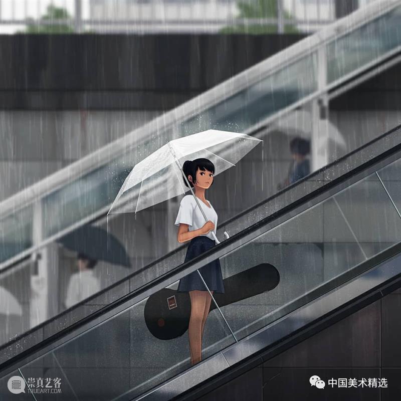 车站上的音乐少女  中国美术精选 少女 车站 音乐 插画 瞬间 张扬 一个故事 作品 往期 肖像 崇真艺客