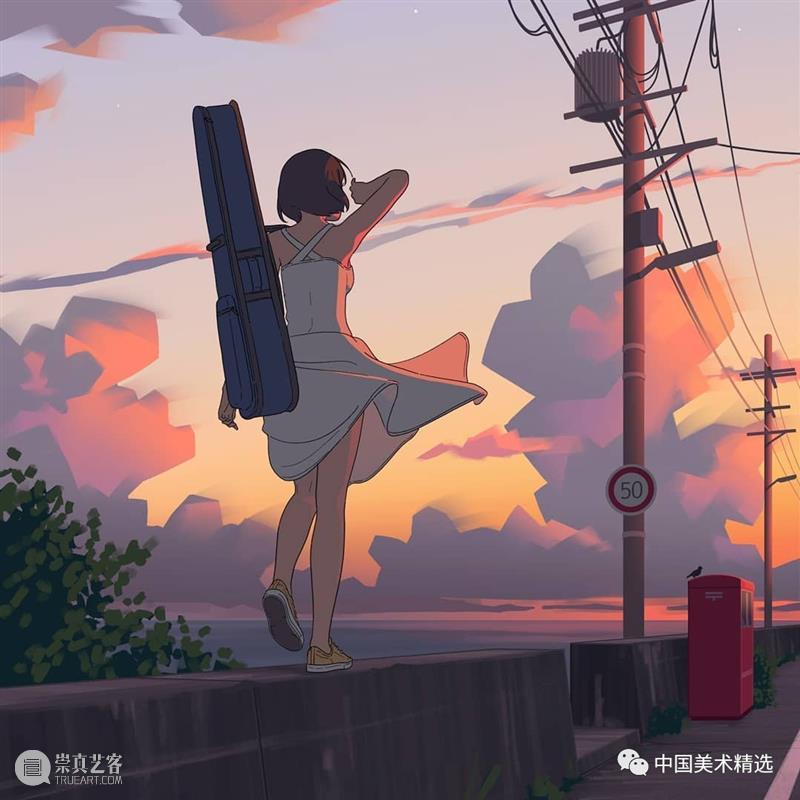 车站上的音乐少女  中国美术精选 少女 车站 音乐 插画 瞬间 张扬 一个故事 作品 往期 肖像 崇真艺客