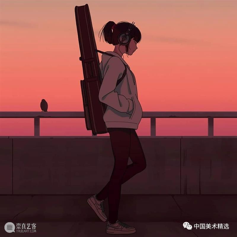 车站上的音乐少女  中国美术精选 少女 车站 音乐 插画 瞬间 张扬 一个故事 作品 往期 肖像 崇真艺客