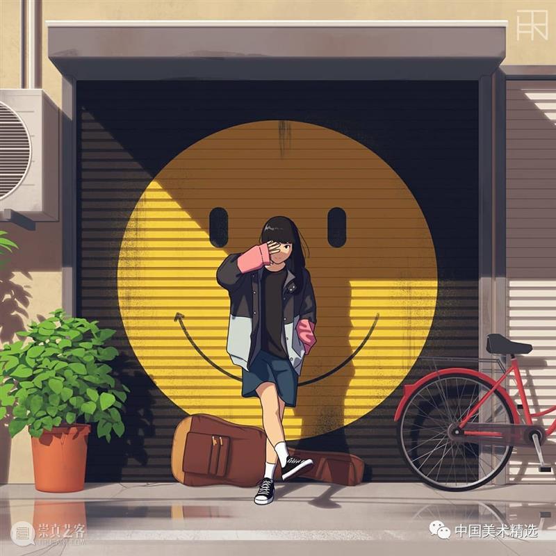 车站上的音乐少女  中国美术精选 少女 车站 音乐 插画 瞬间 张扬 一个故事 作品 往期 肖像 崇真艺客