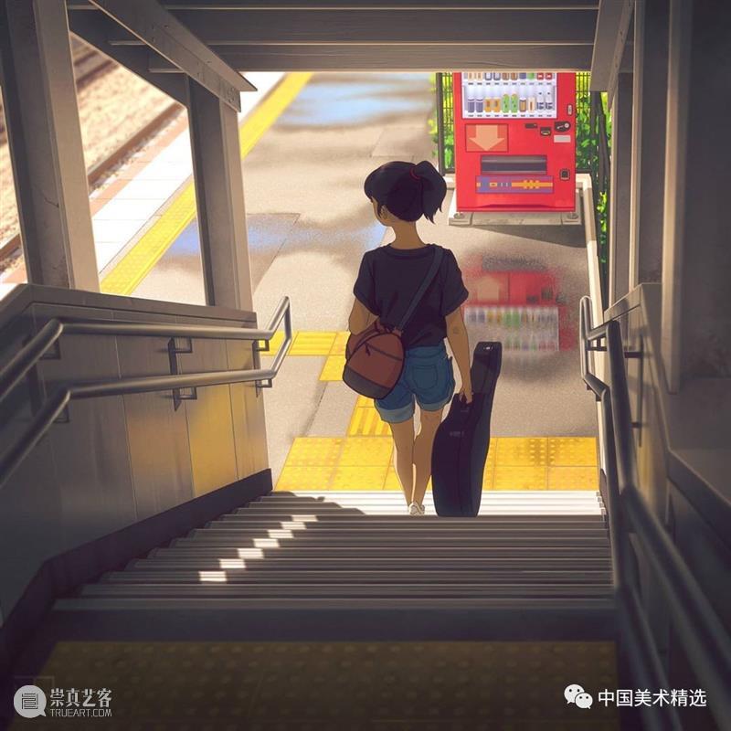 车站上的音乐少女  中国美术精选 少女 车站 音乐 插画 瞬间 张扬 一个故事 作品 往期 肖像 崇真艺客